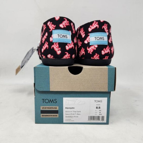 New women's dinosaurs Toms glow in the dark neon pink T-Rex skeleton print shoes - Picture 2 of 9